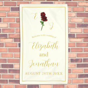 Elfenbein-Gold-Rosen-Hochzeit Banner