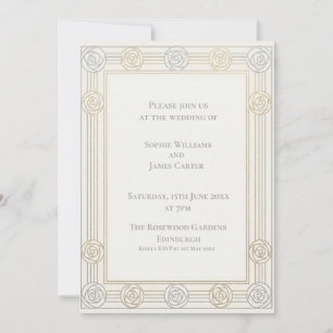 Elfenbein-Gold-Rosen-Hochzeitseinladung Einladung