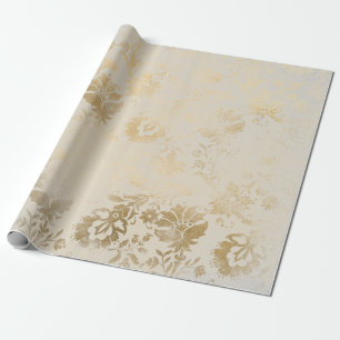 Elfenbein-Goldsepia-Rosen-BlumenHütten-Grungy Geschenkpapier