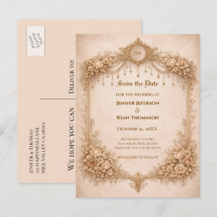 Elfenbein-Gotische-Hochzeit-Save-the-Date-Postkart Ankündigungspostkarte