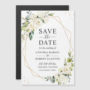 Elfenbein grüne floral geometrische Save-the-Date- Magnetkarte