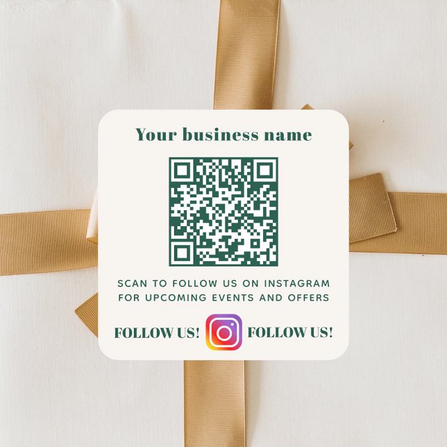 Elfenbein-grüner Geschäftsname QR-Code Instagram Quadratischer Aufkleber (Von Creator hochgeladen)