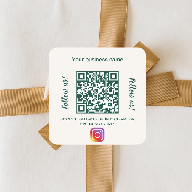 Elfenbein grüner Geschäftsname QR-Code Instagram Quadratischer Aufkleber (Von Creator hochgeladen)