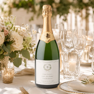 Elfenbein-grüner Monogramm-Kranz Geburtstag