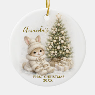 Elfenbein-Häschen-Kaninchen Erste Weihnachten-Ande Keramik Ornament