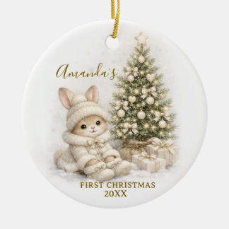 Elfenbein-Häschen-Kaninchen Erste Weihnachten-Ande Keramik Ornament