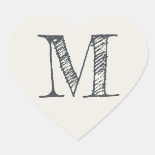 Elfenbein-Herz Minimalistisches Monogramm-Initial Herz-Aufkleber