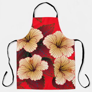 Elfenbein-Hibiskus-Blume nahtlos auf rotem Muster Schürze