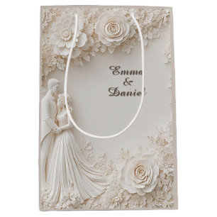 🤍 Elfenbein Hochzeit Blumen Silhouette Rahmen🤍 Mittlere Geschenktüte