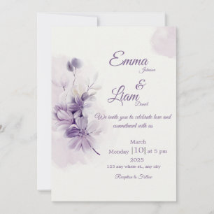 Elfenbein-Hochzeitseinladung Mauve Blumen-Design Einladung