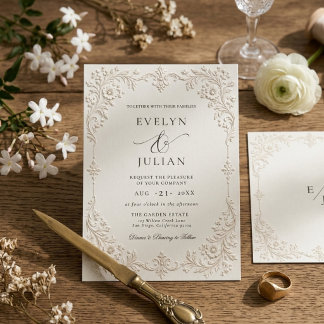 Elfenbein-Hochzeitseinladung mit geprägtem Blumenm Einladung