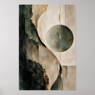 Elfenbein-Holzkohle-Kugel Balance Abstrakte Wandku Poster