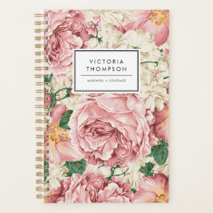 Elfenbein-Hortensien und rosa Gartenrosen Blumen Planer