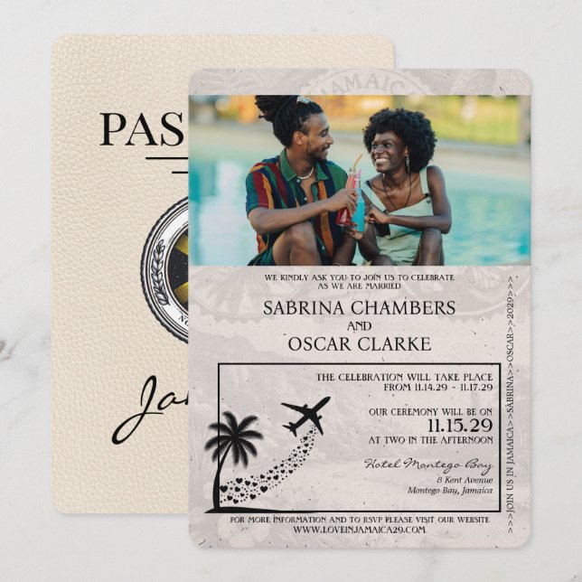 Elfenbein Jamaica Pass Einladung zur Hochzeit (Vorne/Hinten)