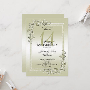 Elfenbein-Juwel & Glitter 14. Hochzeitstag Einladung