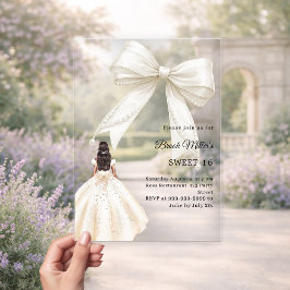Elfenbein-Kleid Bow Sweet 16 Luxus klar Acryleinladungen