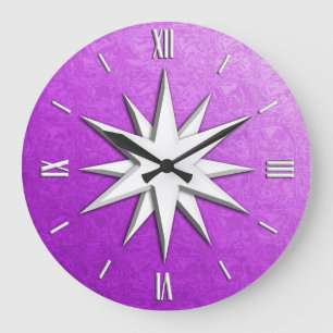 Elfenbein-Kompassrose - Amethyst-Glas-Hintergrund Große Wanduhr