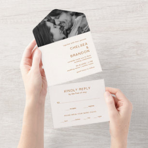Elfenbein-Kupfer-Monogramm-Foto Moderne Hochzeit All In One Einladung