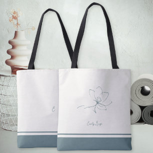 Elfenbein Küstenblau Blumige Linienkunst Minimalis Tasche