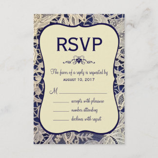 Elfenbein Lace Navy - Formal Hochzeitsreaktion RSVP Karte
