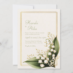 Elfenbein-Lilien-Tal-Botanical-Goldrahmen-Hochzeit Einladung
