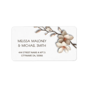Elfenbein-Magnolie 3D-Blumen    Hochzeit Adressaufkleber