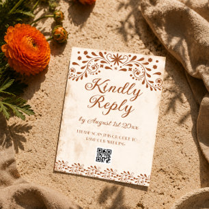 Elfenbein-Mexikanische Blumige Hochzeit QR-Code RSVP Karte