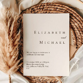 Elfenbein-Minimalist-Boho-Elegant-Script-Hochzeit Einladung