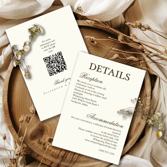 Elfenbein-Minimalist-Boho-Script-Hochzeitsdetails Begleitkarte (Von Creator hochgeladen)
