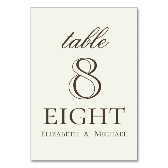 Elfenbein-Minimalist-Coffee-Script-Hochzeit Tischnummer (Vorderseite)