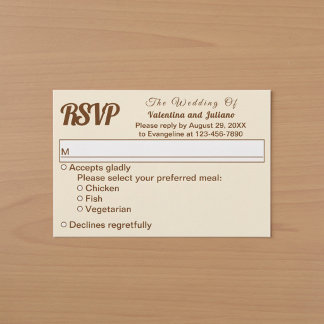 Elfenbein mit brauner Text-Typografie-Stil-Hochzei RSVP Karte