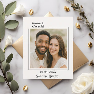 Elfenbein moderne Foto-Hochzeit Termin vormerken Flyer