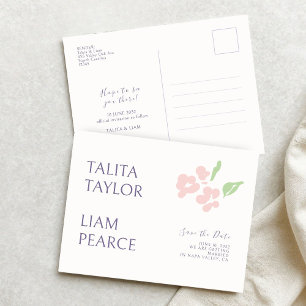 Elfenbein Moderne minimale florale Hochzeit Postkarte