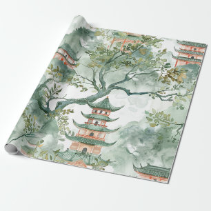 Elfenbein-Pagode-Sage-Botanik-Chinoiserie Geschenkpapier