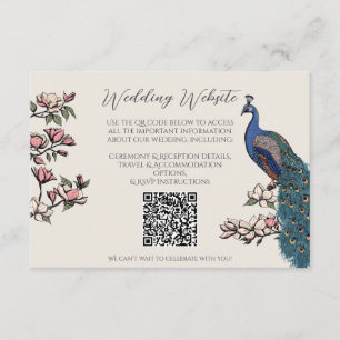 Elfenbein-Pfau-Tinten-Kunst-Hochzeits-QR-Karte Begleitkarte