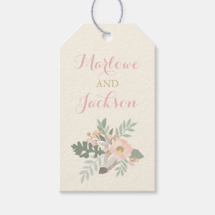 Elfenbein-Rosa-Gold-Blumen-Boho-Monogramm-Hochzeit Geschenkanhänger