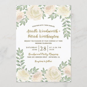Elfenbein-Rosé-Champagner-Blumen-Hochzeitseinladun Einladung