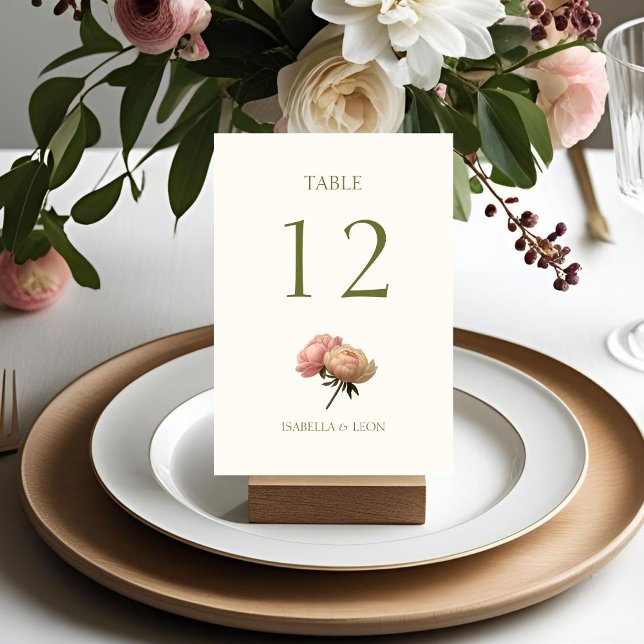 Elfenbein | Rose Wedding Tischnummer Card (Von Creator hochgeladen)