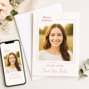 Elfenbein-Roségold-Foto-Geburtstag Save The Date