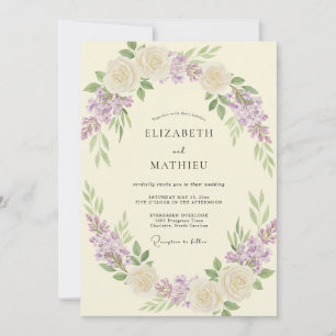 Elfenbein-Rosen-Blütenkranz-Hochzeit Einladung