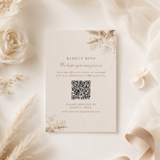 Elfenbein-Rosen Champagner-Beiger QR-Code-Hochzeit RSVP Karte