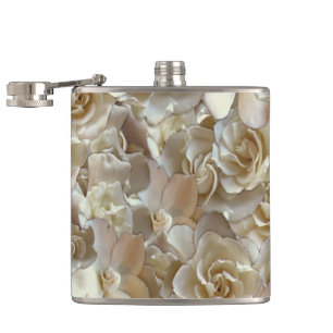 Elfenbein-Rosen-Muster – Elegante Blumenkunst Flachmann