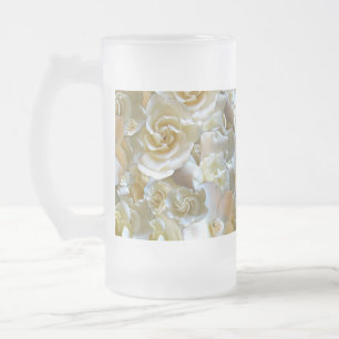 Elfenbein-Rosenmuster – Elegante Blumenskunst Mattglas Bierglas
