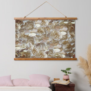 Elfenbein-Rosenmuster – Elegante Blumenskunst Wandteppich Mit Holzrahmen