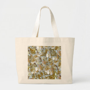 Elfenbein-Rosenmuster – Elegante Florale Kunst Jumbo Stoffbeutel
