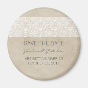 Elfenbein Rustikale Spitze Save the Date Magnet