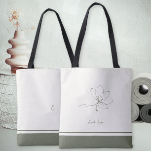 Elfenbein-Sage-Grün-Blumen-Linienkunst Minimalisti Tasche