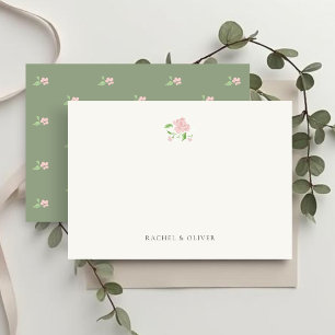 Elfenbein & Salbei Rosa Florale Flache Hochzeits Dankeskarte