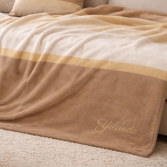 Elfenbein-Sand-Verlaufs-Fliesblanke Fleecedecke (Sandy beige fading into pale ivory with a soft champagne line for layered neutral spaces.)