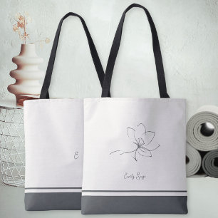 Elfenbein Schiefergraue Florale Linienkunst Minima Tasche